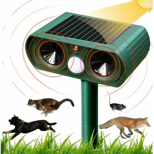 Solar Powered Ultrasonic Pet Repeller - Adjustable Sensitivity and Frequency - Waterproof and Weather Resistant - Range up to 8m