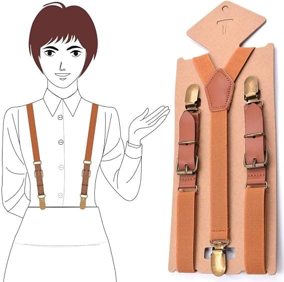 Unisex Y-formet sterke 3 klips bukseseler elastiske stropper brun S