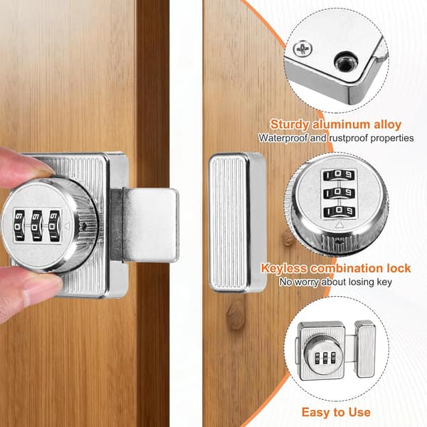 Combination Lock for Cabinets, 2-inch 3-Digit Keyless Metal Lock for Kitchen Cabinets, Lockers, and Sideboards, Silver