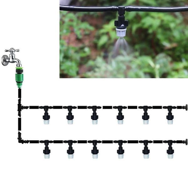 Misting Irrigation System - Portable Automatic Watering, 12 Spray Nozzles, 10m Hose