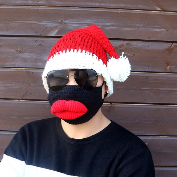 Rolig skäggmask prydnad Tomtehatt Unisex Bekväm Röd Vuxen BarnHatt vit mask plus Aldult