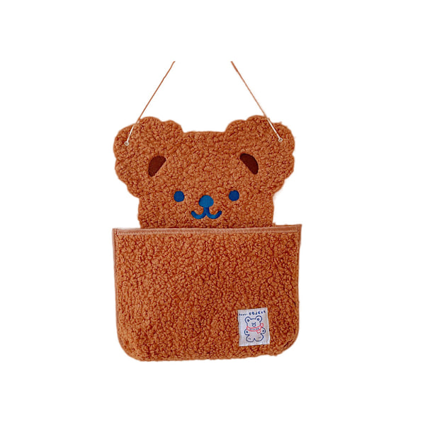 Hängande Organiserare med Stor Ficka Fluffig Björnförvaringsväska med Hjärtformad Hängare Kawaii Organisation för Flickrum (Brun Björn)