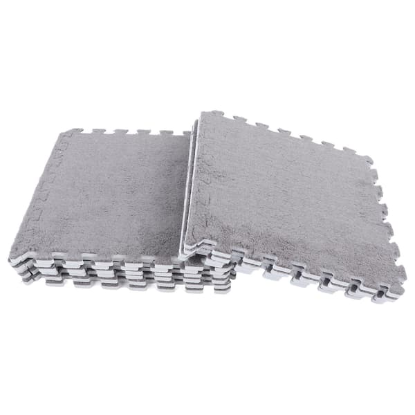 10 Pcs Plush Foam Floor Mat Soft Thick Split Joint Interlocking Plush Foam Mat for Room Floor Grey