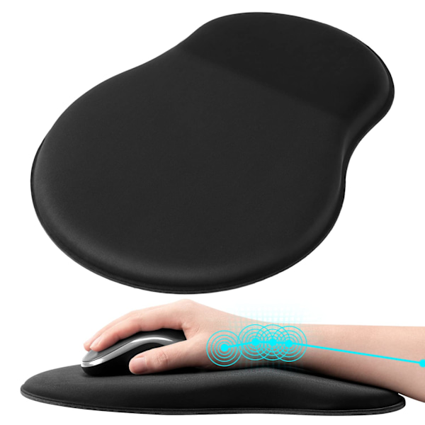 Musematte med håndleddsstøtte, Ergonomisk musematte med håndleddsstøtte, Smertelindrende musematte med sklisikker gummibase, Komfortabel (Svart)