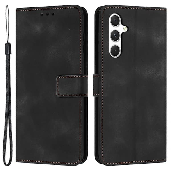 (Pow Yeah!) For Samsung Galaxy A17 5G Case Solid Color Leather Wallet Protective Phone Case Black