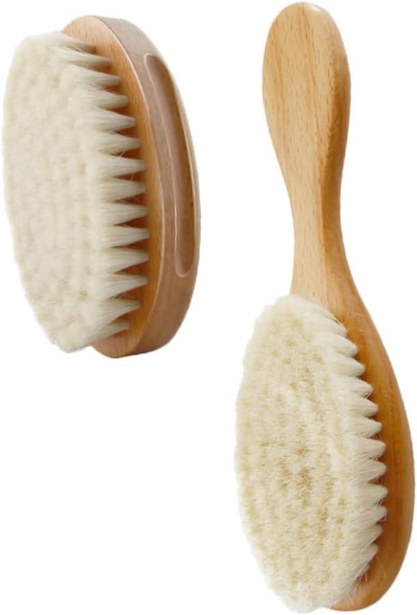 2 pcs wool baby brushes for infants, solid wood handle