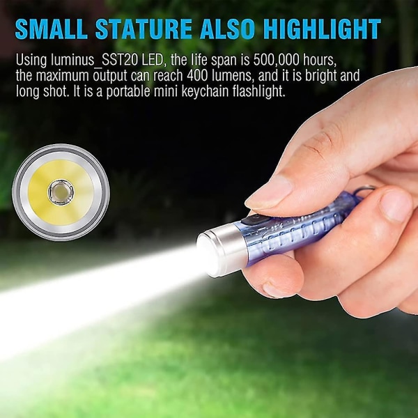 Mini LED-blitz, håndholdt blitz, 400 lumen udendørs genopladelig højfunktionsnøglering