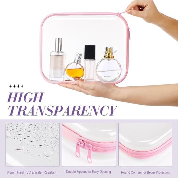 Transparent Storage Boxes - Hard, Clear Zippered Makeup Bags - 4 Pack