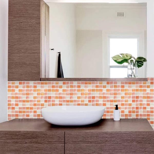 3D Waterproof Self-Adhesive Mosaic Wall Stickers, Bathroom Wall Tiles, Kitchen Wall Tiles, 4 Pcs Orange