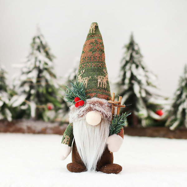 Jultomte Amerikansk Landsby Stickad Prydnad Borddekoration Söta Hantverk Kvinna