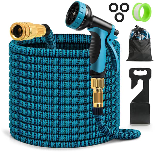 Expandable, Flexible Garden Hose with 10-Function Nozzle, Retractable Car Wash Hose with Solid Brass Fitting, 30 Meters