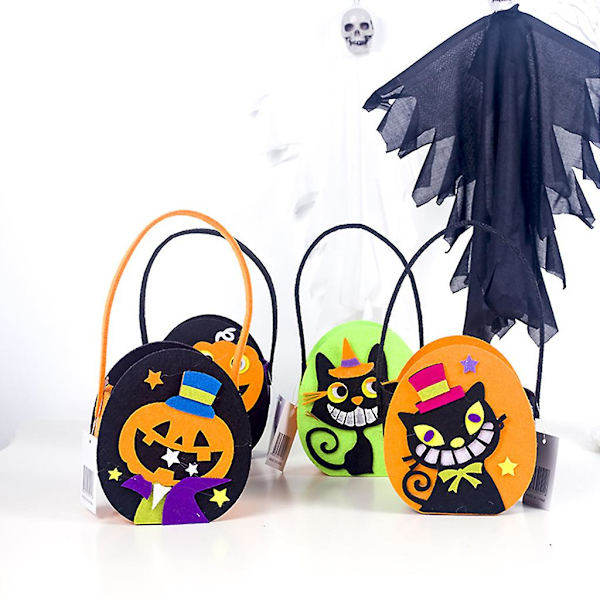 Halloween Trick or Treat Godteri Oppbevaringskurv med Håndtak Filt Behandle Behandle Pose Fest Favorittbøtte