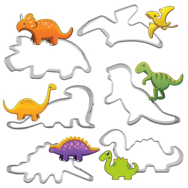 6 STK Dinosaur Cookie Cutters Sett i liten størrelse rustfritt stål formet for barn Dinosaur tema bursdagsfest rekvisita