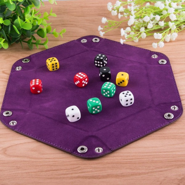 4-pack Vikbara Tärningsbrickor - Hexagon Tärningsrullbricka i PU-Läder Tärningshållare för Tärningsspel som D&D och Andra Bordsspel