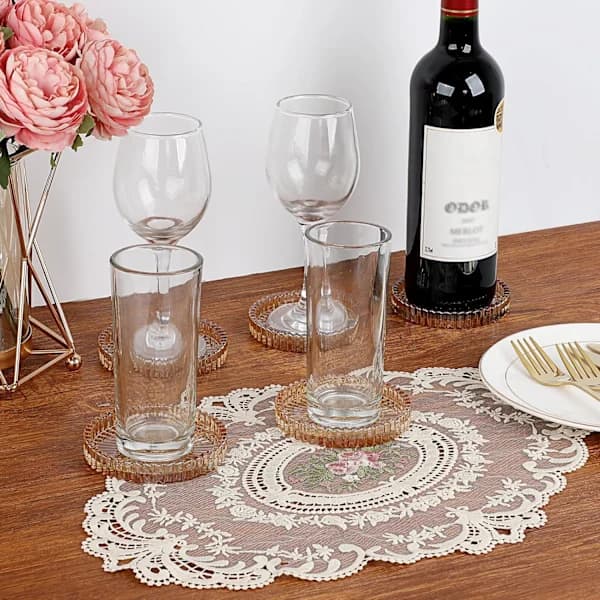 Modern Clear Glass Coaster Set of 5 - Coasters for Drinks Crystal Coasters Round Cup Coasters Coffee Table Decor for Office, Kitchen, Bar, Dining Room