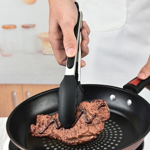 12 tommer rustfrit stål salat-tang Køkkentang med silikone spidser til madlavning, tang Køkken Gadgets Køkkentang