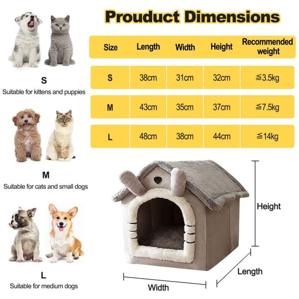 Cat Cave, Washable, Warm Plush Igloo, Foldable Comfortable Cat House, Dog Bed with Non-Slip Bottom (S, Grey Cat)