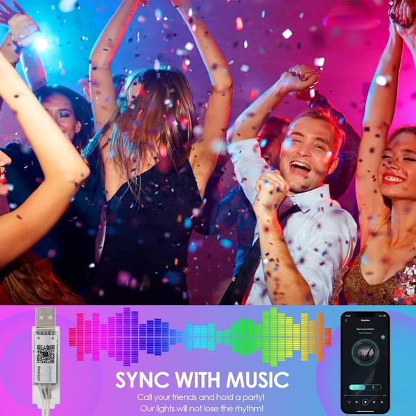 2 x 10m 200 LED RGB String Lights, Music Reactive, USB Powered, IP65 Waterproof, App/Remote Control