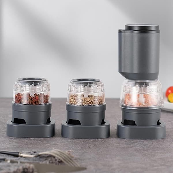 Electric Salt and Pepper Grinder, 2 Refillable Spice Jars, USB Rechargeable, Adjustable Grinding Size, Home Kitchen, White, 19x6x6cm