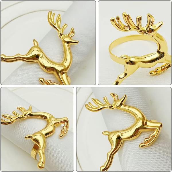 6 stk. guld elg hjort servietringe, juleserviet servietholdere,