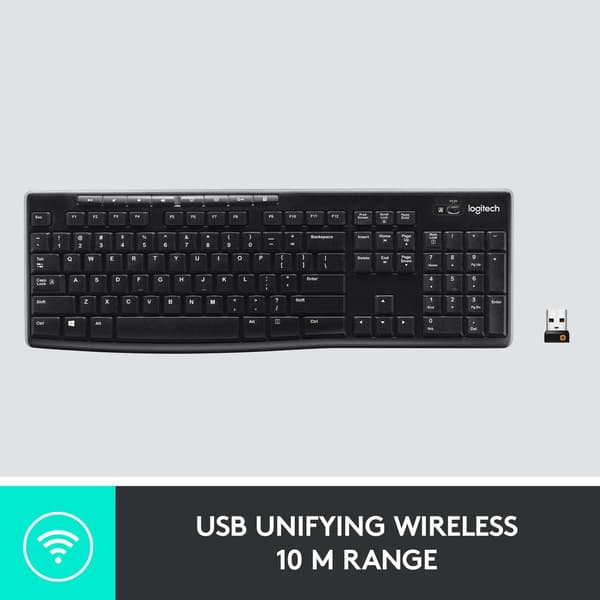 K270 Wireless Keyboard for Windows, Full Size, Numeric Keypad, 8 Multimedia Keys, 2-Year Battery Life, Compatible with PC, Laptop