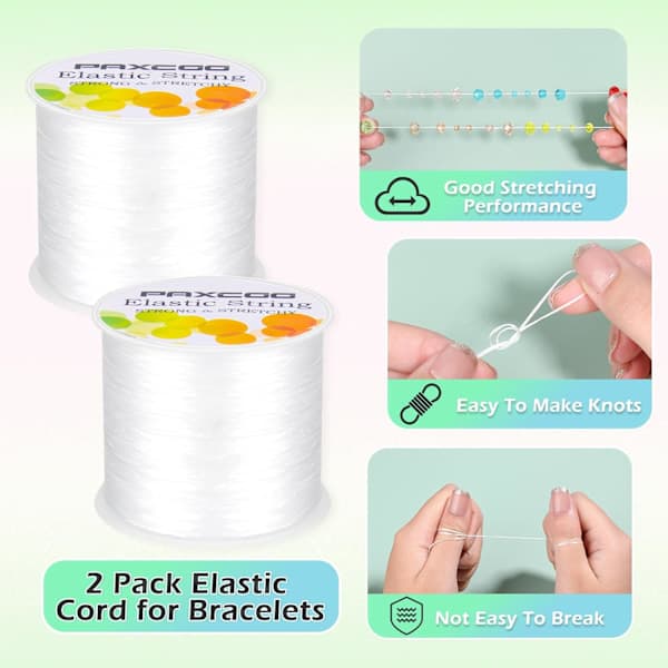 2 Rolls Elastic Thread for Bracelets, Stretchable Magic Elastic Thread Beading Wire Jewelry String for Bracelets, Necklaces, Clay Beads, Pon Parent White Parent White