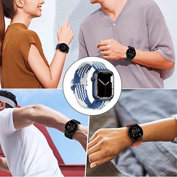 Adjustable Woven iwatch Strap (42/44/45mm, Z-pattern blue-white)