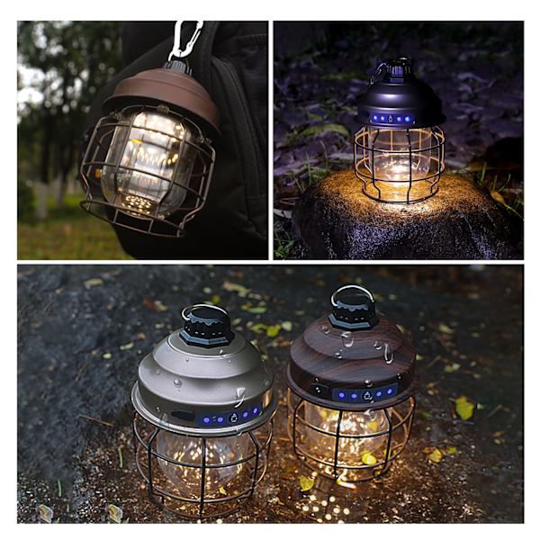 LED-retkilyhty ulkokäyttöön, 3600 mAh akku, vintage-tyyliset puutarhakoristeet 3 valaistustilalla, LED-retkeilylamppu ulkokäyttöön, sopiva