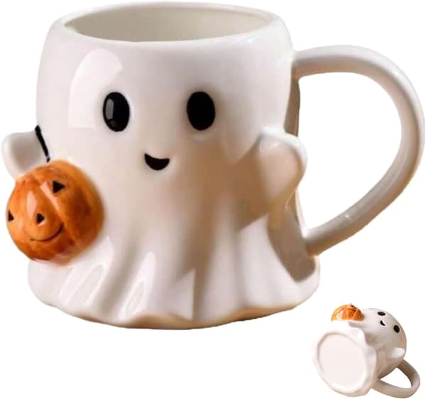 Pumpkin Cup, Halloween Ghost Mug, Halloween Cup, High-Quality Ceramic Construction, Comfortable Handle and Easy Grip