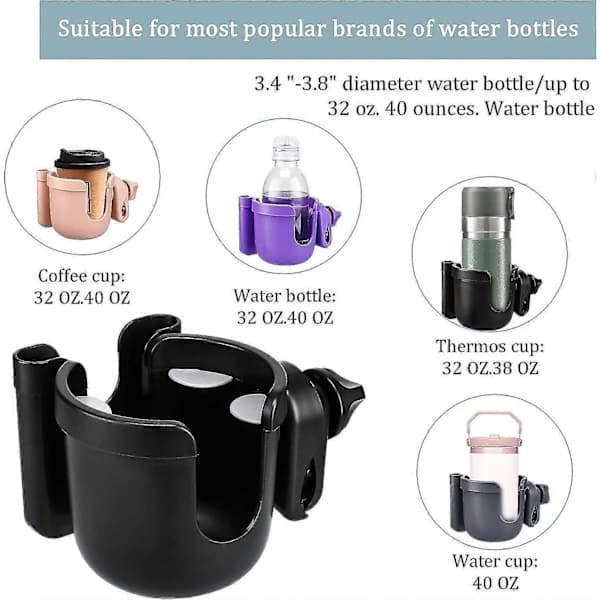 Universal Adjustable Cup Holder with Phone Holder for Stroller, Wheelchair, Walker, Bicycle, Scooter