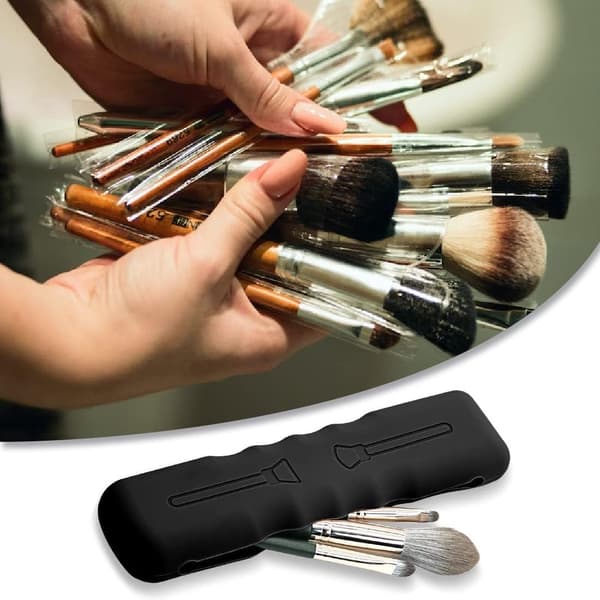 Makeupbørste rejsetaske, blød og elegant makeupværktøjsorganisator til rejser, Sort