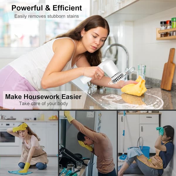 Electric Cleaning Brush, Handheld Spin Scrubber, Electric Scrubber with 5 Brush Heads, Automatic Cleaning