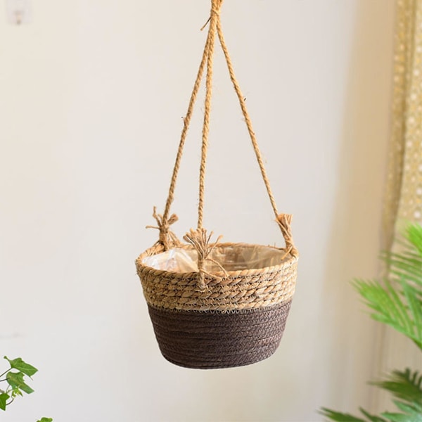 Vägghängande Korgar Hängande Korg Halmvävd Blomkruka Chlorophytum Kreativ Väggmonterad Behållare Rattan