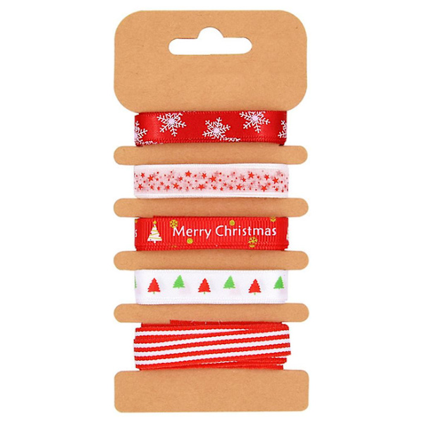 5 stk. Glædelig Jul Metallic Grosgrain Bånd til DIY Hårbøjler Gaveindpakning
