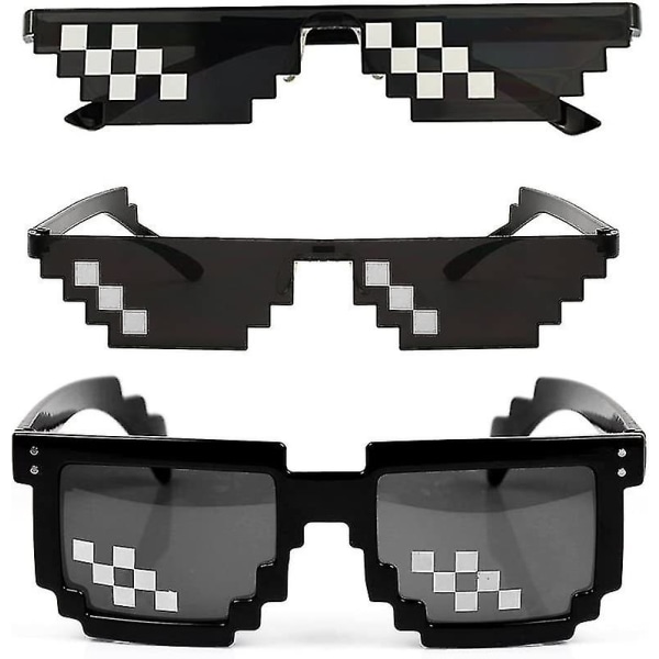 [3 Pc], Menn Dame Glass 8 Bit Pixel Mosaic Briller Fotorekvisitter Unisex solbriller
