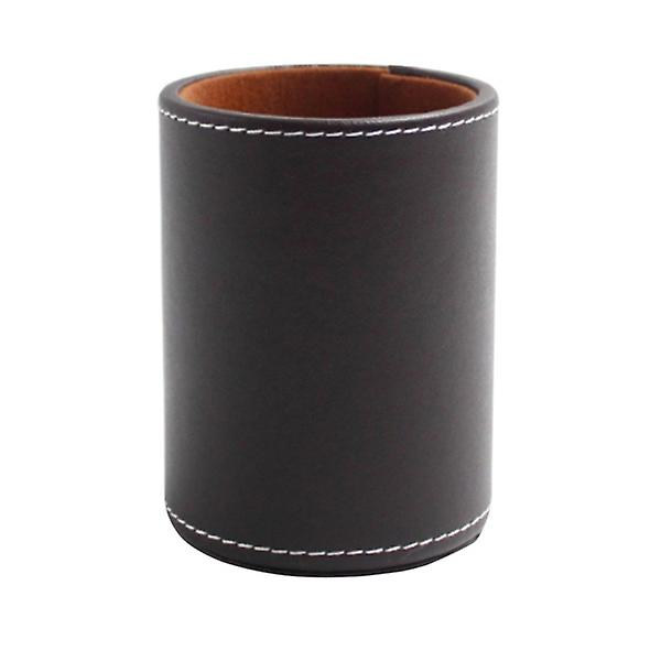 1 st PU Läder Rund Form Pennhållare Behållare Sminkborste Förvaringslåda För Kontor (brun + Svart) Svart8X8CM