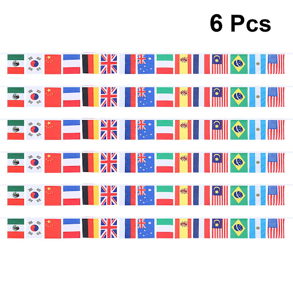 6 stk. Verdensflag Bunting Polyester Flagger International Bunting Banner Pynt 500X21CM