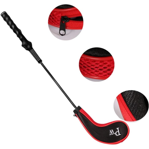 Rød - 12 stk golfhodedeksler Golfkøllebeskyttelse med golfhodedeksler, trykk med lang hals og 1 golfkøllebørste