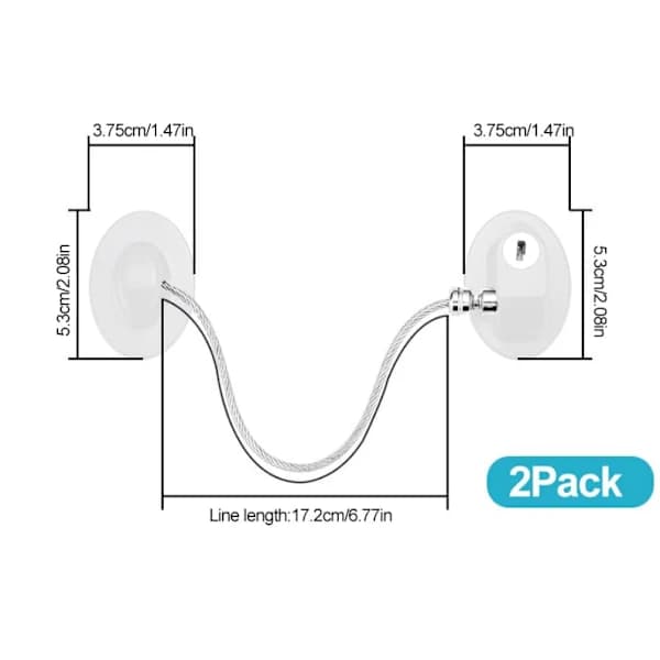 Child Safety Window Locks 2-pack, Self-Adhesive No Drilling Key Limiting Cable for Children and Pets, White