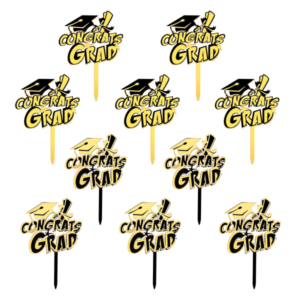 10 stk. Graduation Party Cupcake Kage Dessert Toppers Akryl Kage Toppers Sort 8,8x7x0,1cm