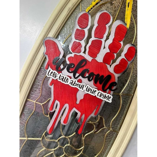 Halloween blod håndavtrykk tre dørskilt dekorasjon sjarm håndverk tilbehør