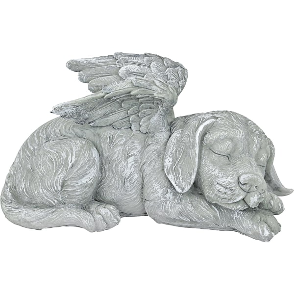 Pet Memorial Angel Dog Honorary Statue Gravsten, 12 cm, polyresin, antik sten