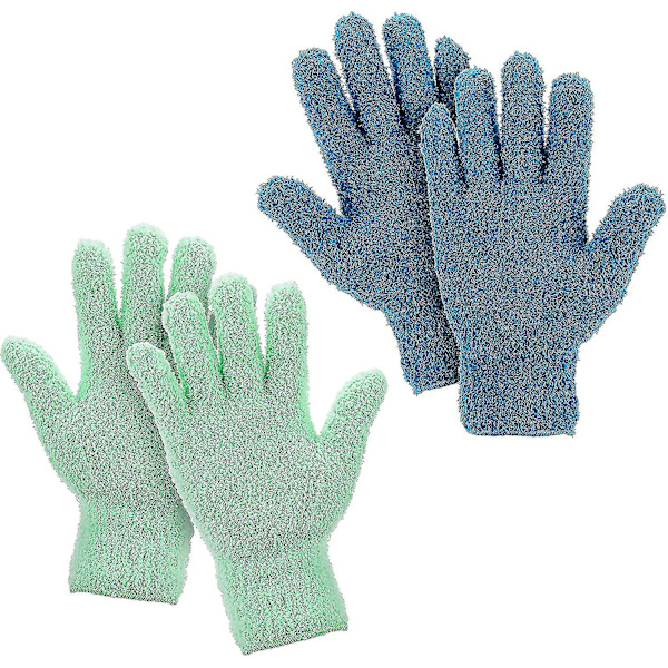 2 Par Mikrofiber Dammhandskar Flexibla Och Bekväma Dammhandskar Mörkblå+gul