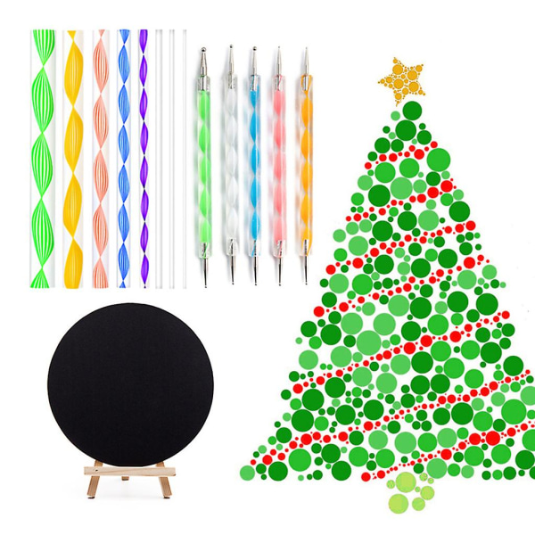 15-pack julgran mandala prickverktyg spets borrpinne penna akryl stång trä staffli för att måla stenar