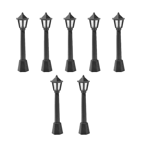 7 stk. Togtilbehør Mini Gadelampe Foto Prop Togmodel Gadebelysning Mikrolandskab Figur Miniature Stolpe Lys Sort 7,5X2CM