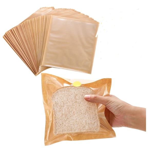 Pakke med 100 (17,8 x 19,1 cm) brødposer af klart papir med vindue til småkager, brød med klistermærker, madposer til kager, donuts, kager, gaver
