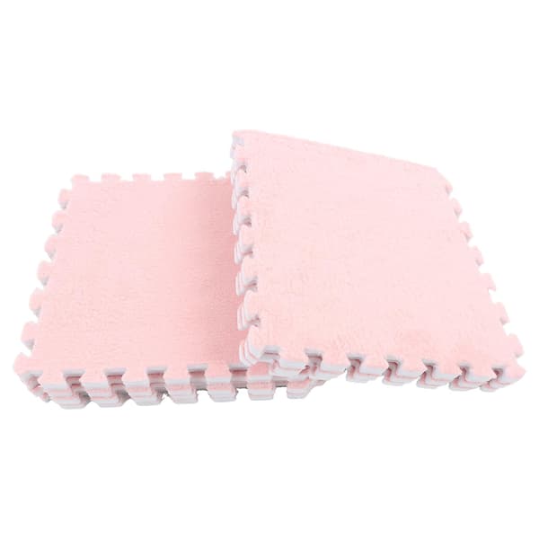 10 Pcs Plush Foam Floor Mat Soft Thick Split Joint Interlocking Plush Foam Mat for Room Floor Pink