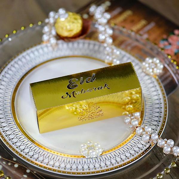 Reflekterende guld 50 Pakke Kage Chokolade Æske Udskæring Rektangulær Slikbeholder Ferie Party Forbrugsvarer Reflekterende guld