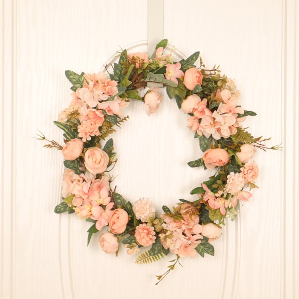 Kunstig Krans Garland Væghængning Simuleret Blomster Dekorationer (Champagne Farve) Diameter 40cm