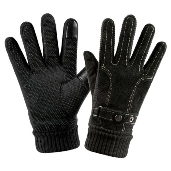Vintervarme elastiske læderhandsker med berøringsskærm Style 1 Sorte varme cykelhandsker